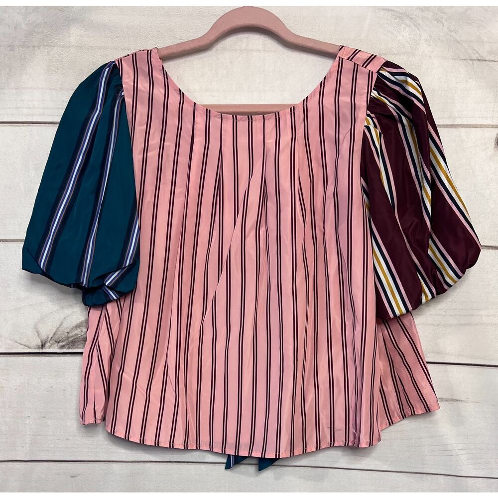 Maeve Striped Pink Puff-Sleeve Top